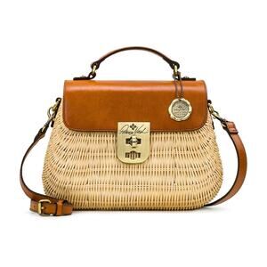 Patricia Nash Colimena Tan Wicker Brown Leather Purse Handbag Rare Structured